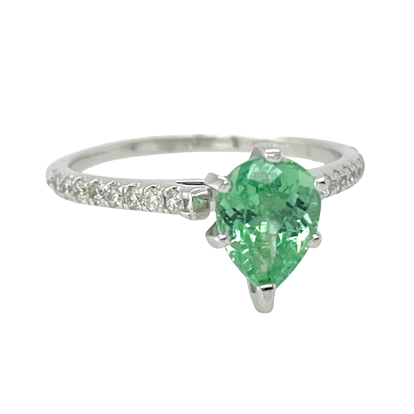 IGI 1.24 ct. Neon Green Paraiba Tourmaline & Diamond Ring in 14K White Gold