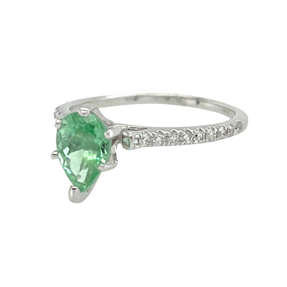 IGI 1.24 ct. Neon Green Paraiba Tourmaline & Diamond Ring in 14K White Gold