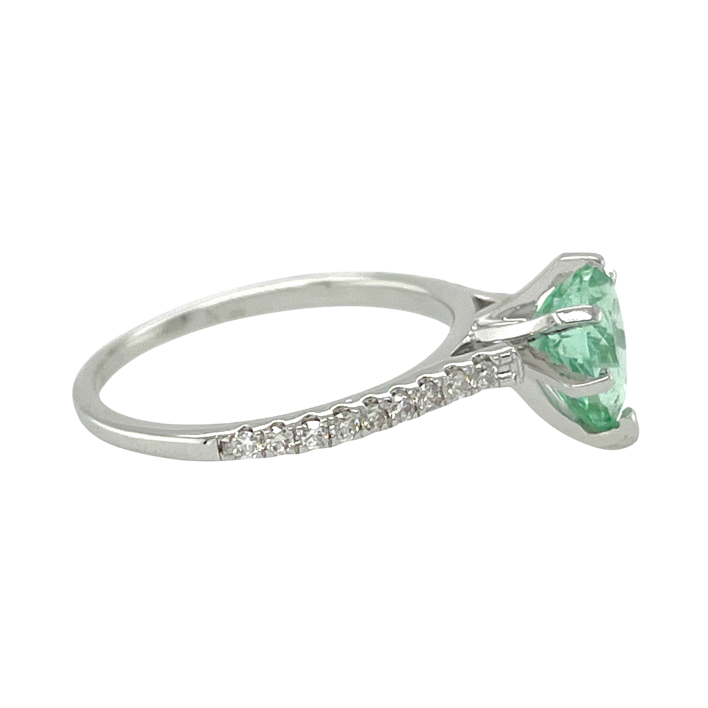 IGI 1.24 ct. Neon Green Paraiba Tourmaline & Diamond Ring in 14K White Gold