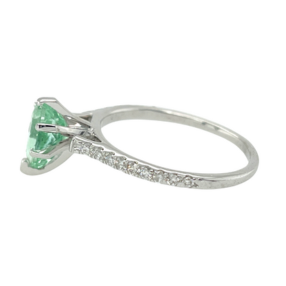 IGI 1.24 ct. Neon Green Paraiba Tourmaline & Diamond Ring in 14K White Gold