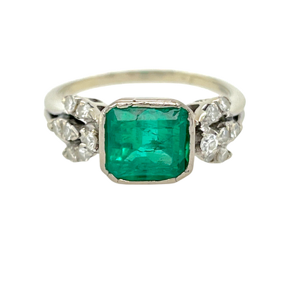 2.00 ct. Natural Colombian Emerald & Diamond Ring in 14K White Gold