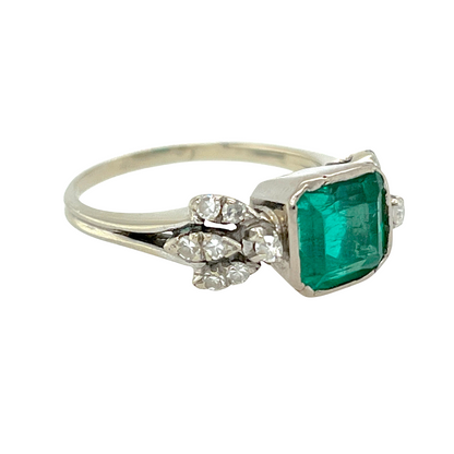 2.00 ct. Natural Colombian Emerald & Diamond Ring in 14K White Gold