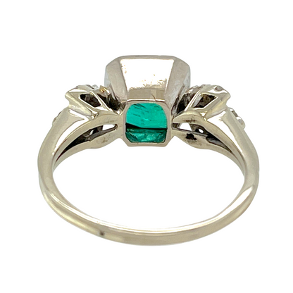 2.00 ct. Natural Colombian Emerald & Diamond Ring in 14K White Gold