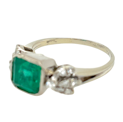 2.00 ct. Natural Colombian Emerald & Diamond Ring in 14K White Gold