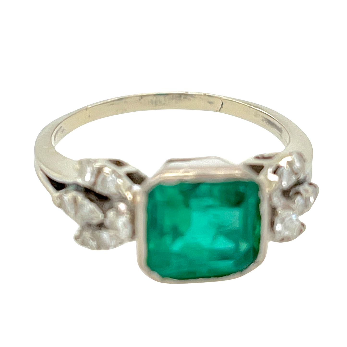 2.00 ct. Natural Colombian Emerald & Diamond Ring in 14K White Gold