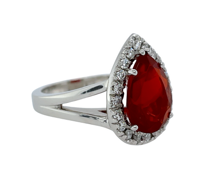 GIA 3.19 ct. Red Fire Opal & Diamond Ring in Platinum