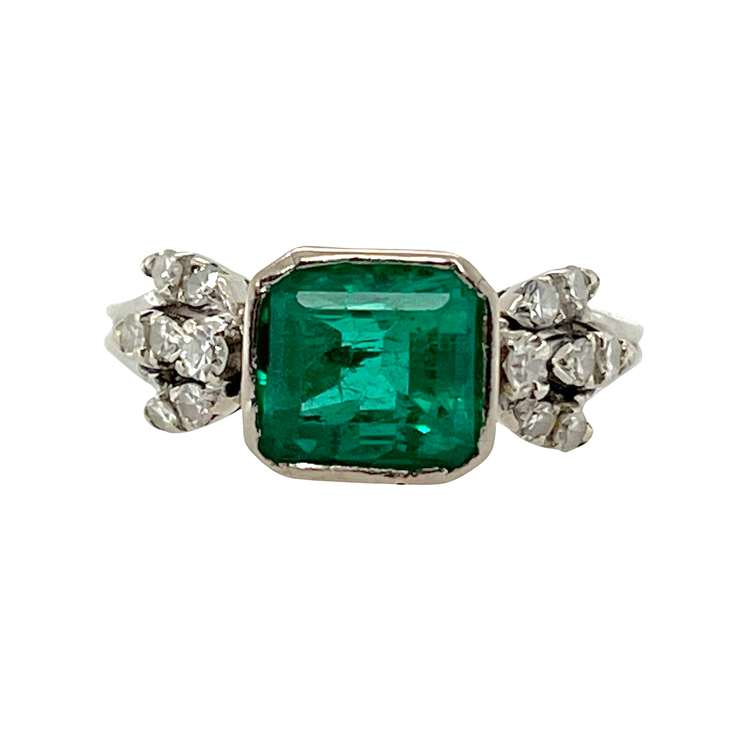 2.00 ct. Natural Colombian Emerald & Diamond Ring in 14K White Gold