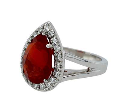 GIA 3.19 ct. Red Fire Opal & Diamond Ring in Platinum