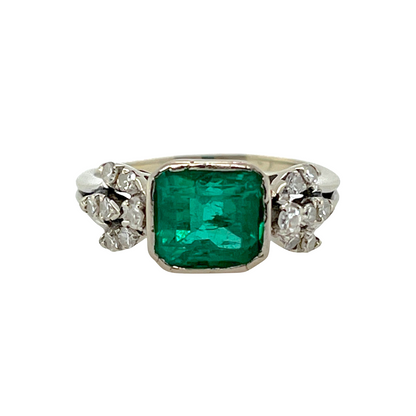 2.00 ct. Natural Colombian Emerald & Diamond Ring in 14K White Gold