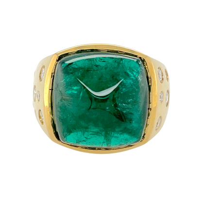 GIA 13.18 ct. Sugarloaf Emerald & Diamond Ring in 18K Gold