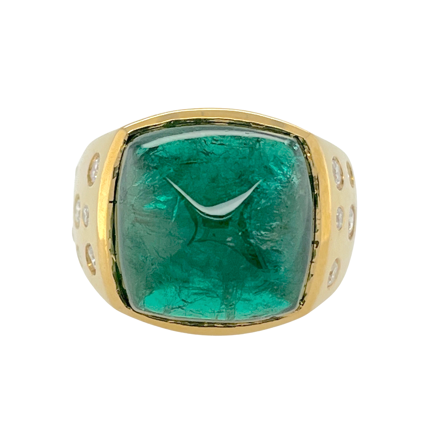 GIA 13.18 ct. Sugarloaf Emerald & Diamond Ring in 18K Gold