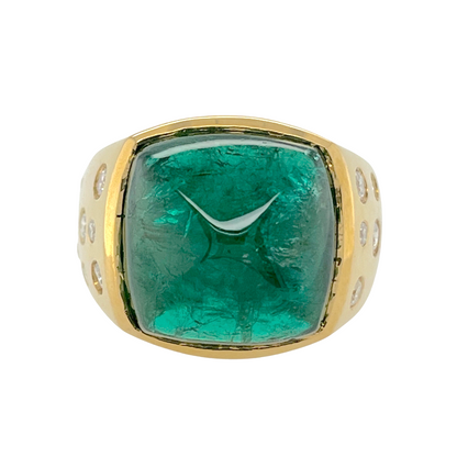 GIA 13.18 ct. Sugarloaf Emerald & Diamond Ring in 18K Gold