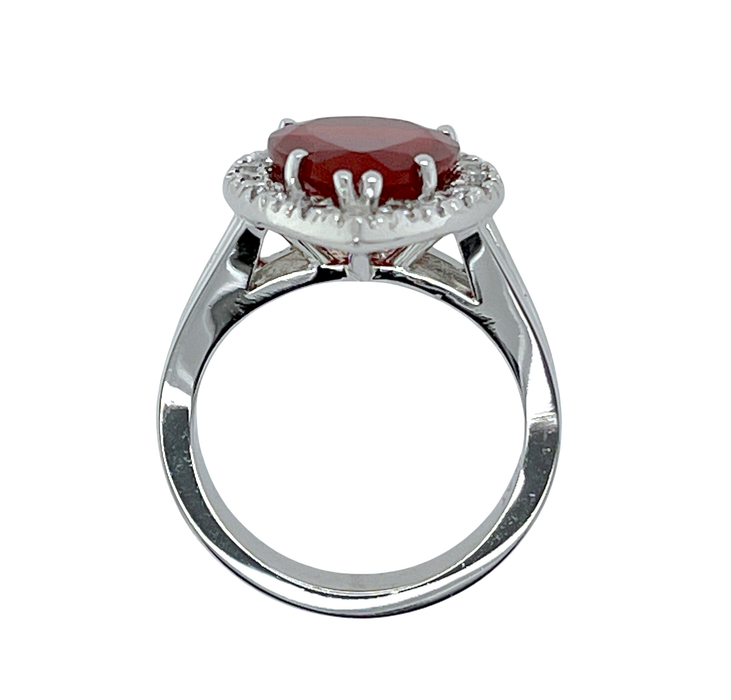 GIA 3.19 ct. Red Fire Opal & Diamond Ring in Platinum