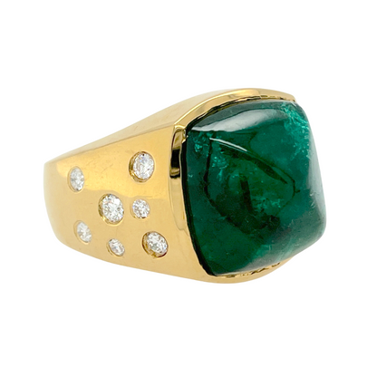 GIA 13.18 ct. Sugarloaf Emerald & Diamond Ring in 18K Gold