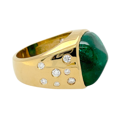 GIA 13.18 ct. Sugarloaf Emerald & Diamond Ring in 18K Gold