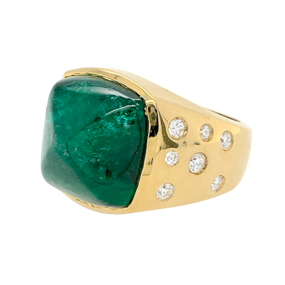 GIA 13.18 ct. Sugarloaf Emerald & Diamond Ring in 18K Gold