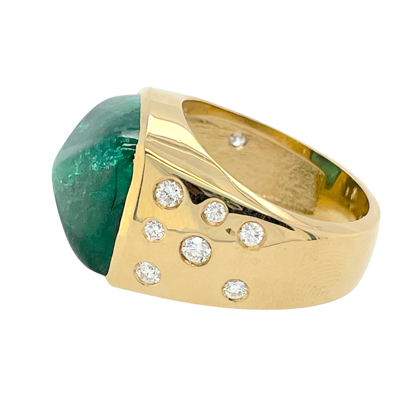 GIA 13.18 ct. Sugarloaf Emerald & Diamond Ring in 18K Gold