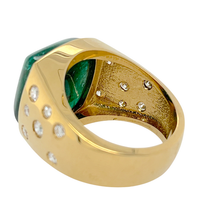 GIA 13.18 ct. Sugarloaf Emerald & Diamond Ring in 18K Gold