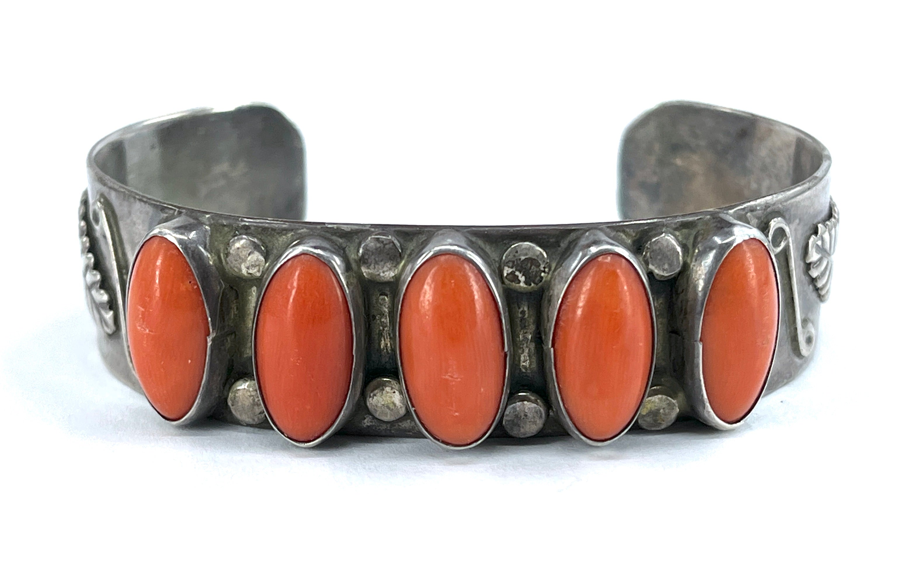 Antique Coral Cameo & Faceted Coral Bead Bracelet - Ruby Lane