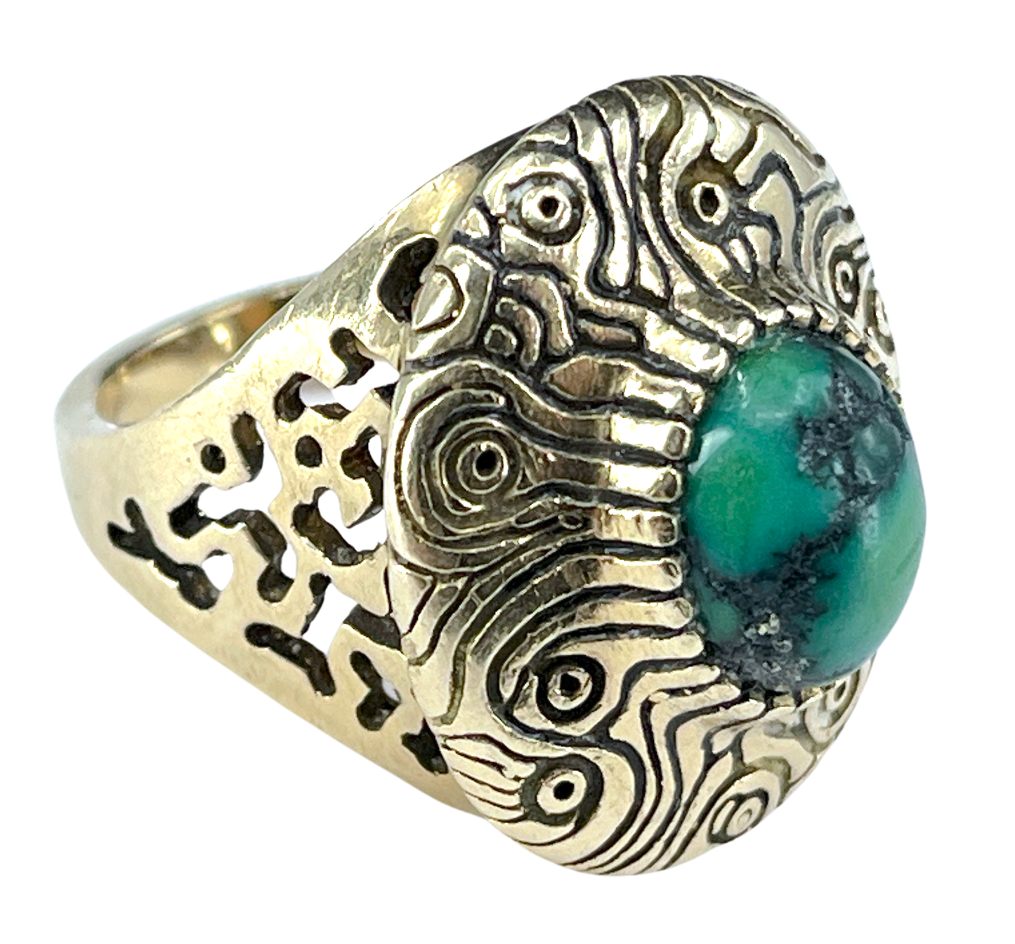 Vintage Navajo Green Turquoise Ring in 14K Gold
