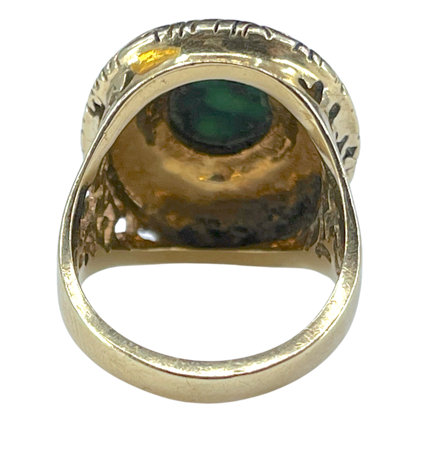 Vintage Navajo Green Turquoise Ring in 14K Gold