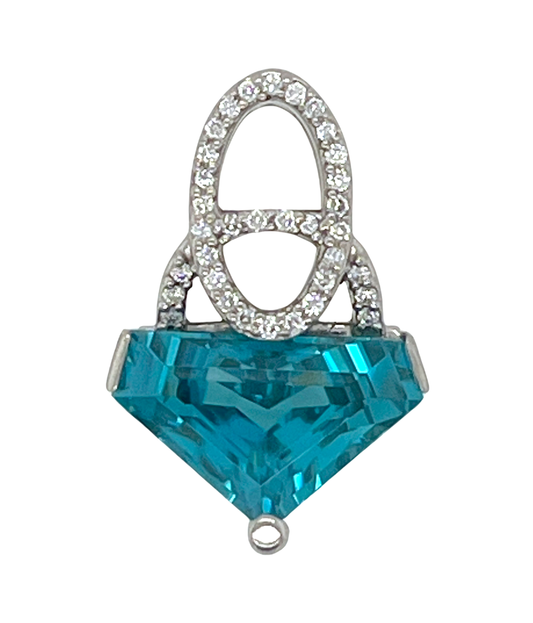 Blue Zircon & Diamond Pendant in Palladium