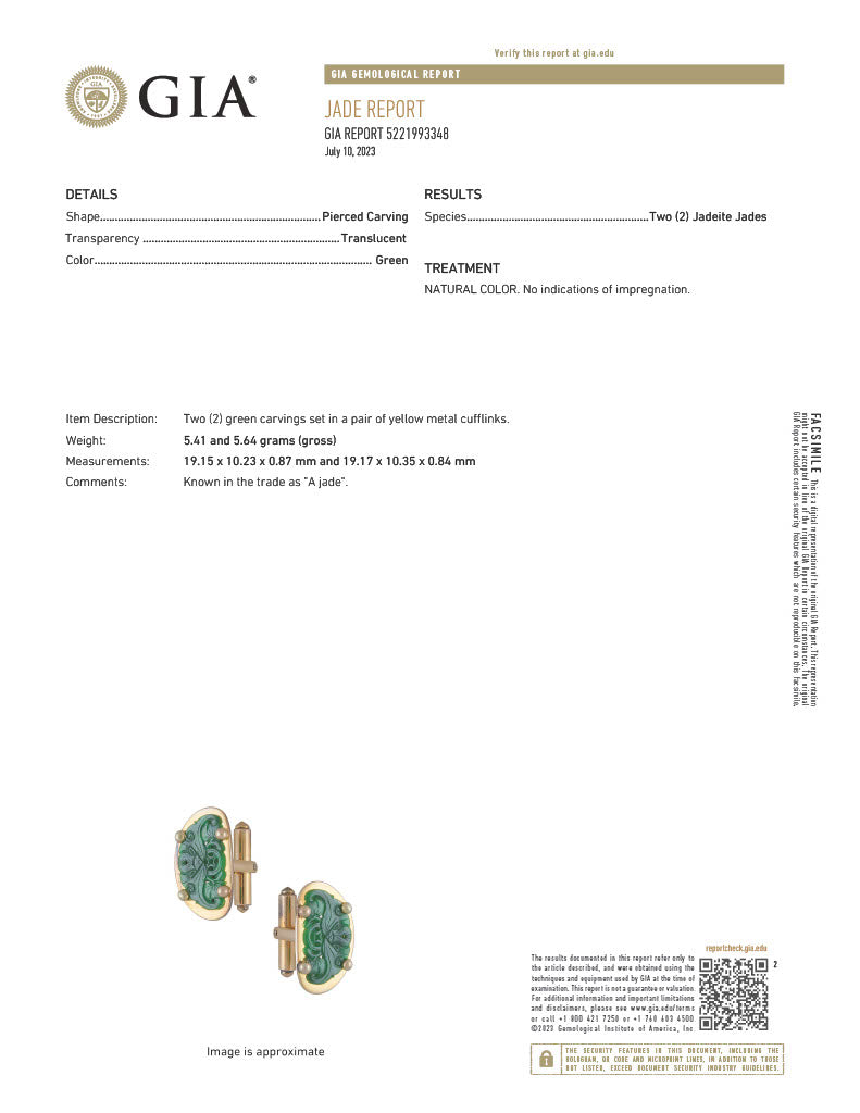 GIA Type A Jade Cufflinks in 14K Gold