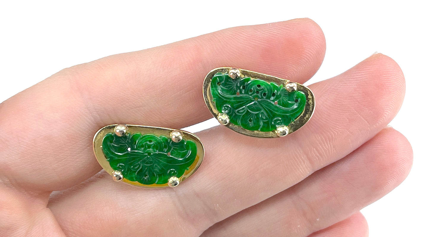 GIA Type A Jade Cufflinks in 14K Gold