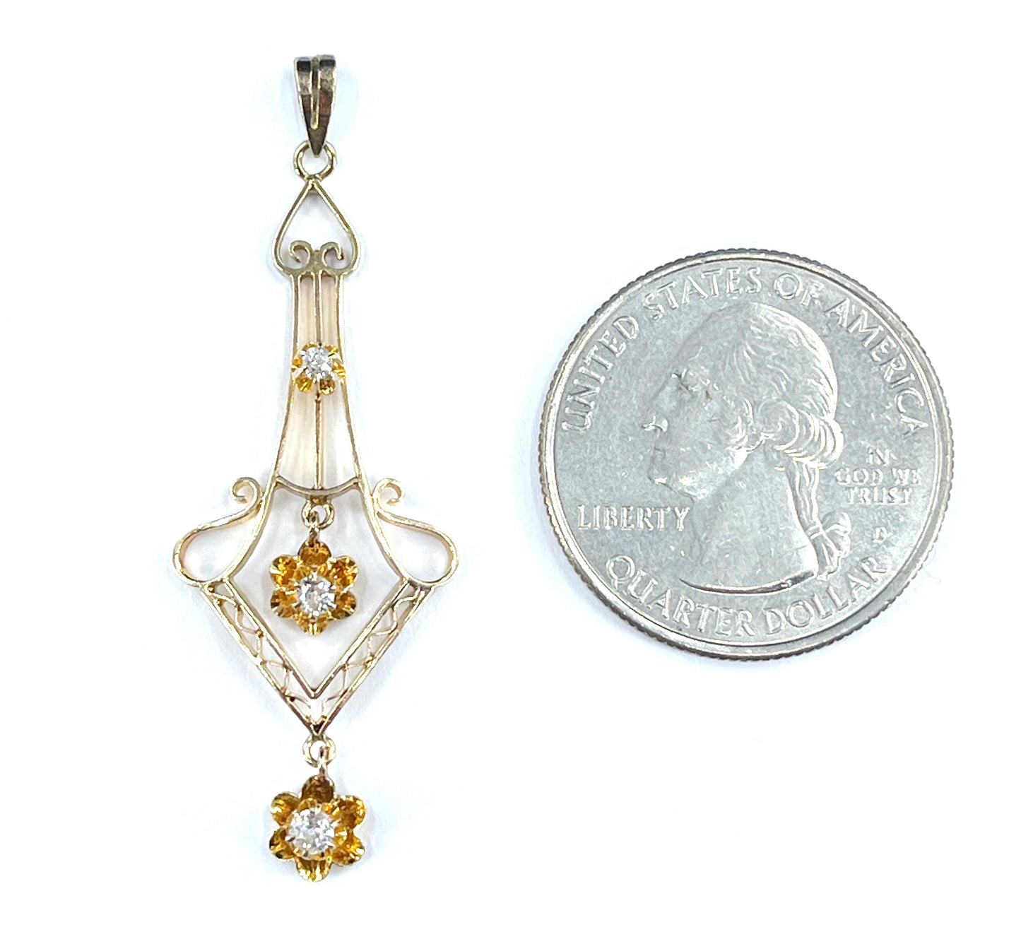 Art Nouveau Era Old Mine Cut Diamond Lavalier Pendant in 14K Gold