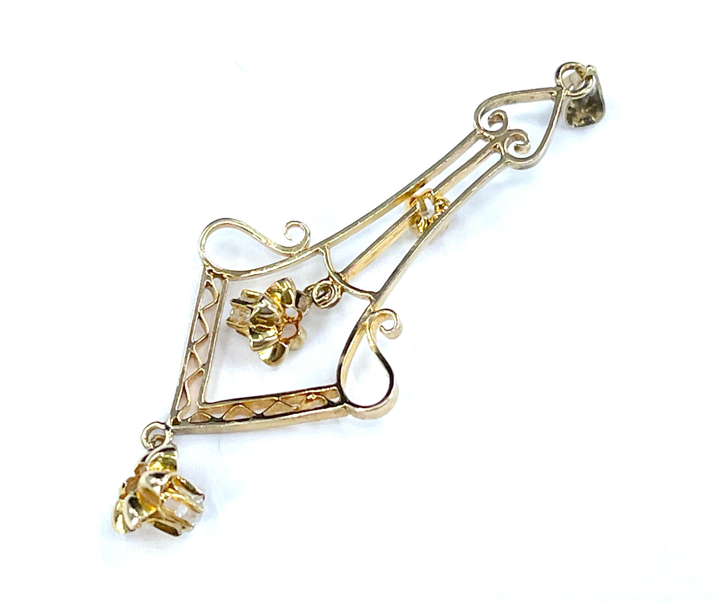 Art Nouveau Era Old Mine Cut Diamond Lavalier Pendant in 14K Gold