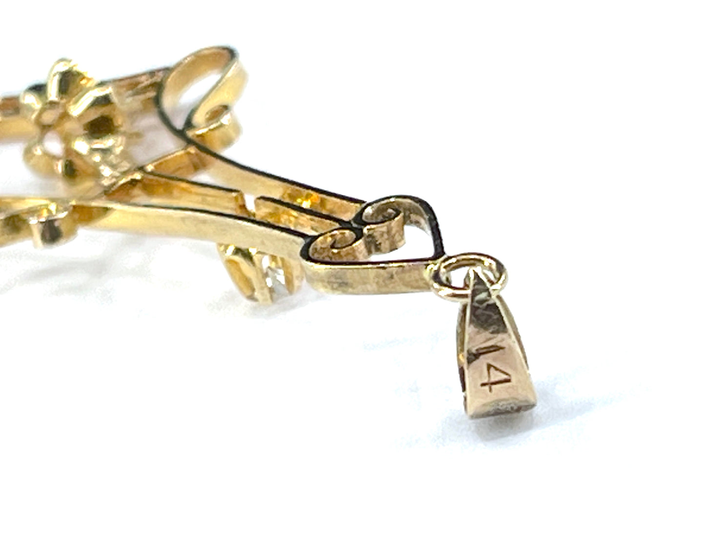 Art Nouveau Era Old Mine Cut Diamond Lavalier Pendant in 14K Gold