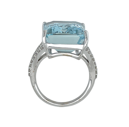 13.00 ct. Aquamarine & Diamond Ring in 14K White Gold