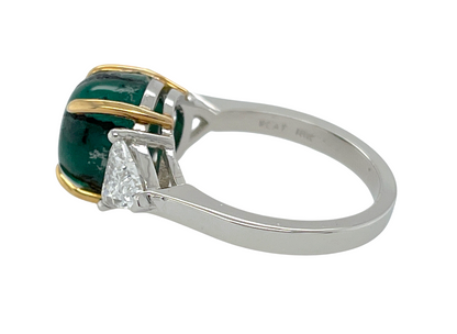 GRS 5.42 ct. Colombian Trapiche Emerald & Trillion Cut Diamond Ring in Platinum & 18K Gold