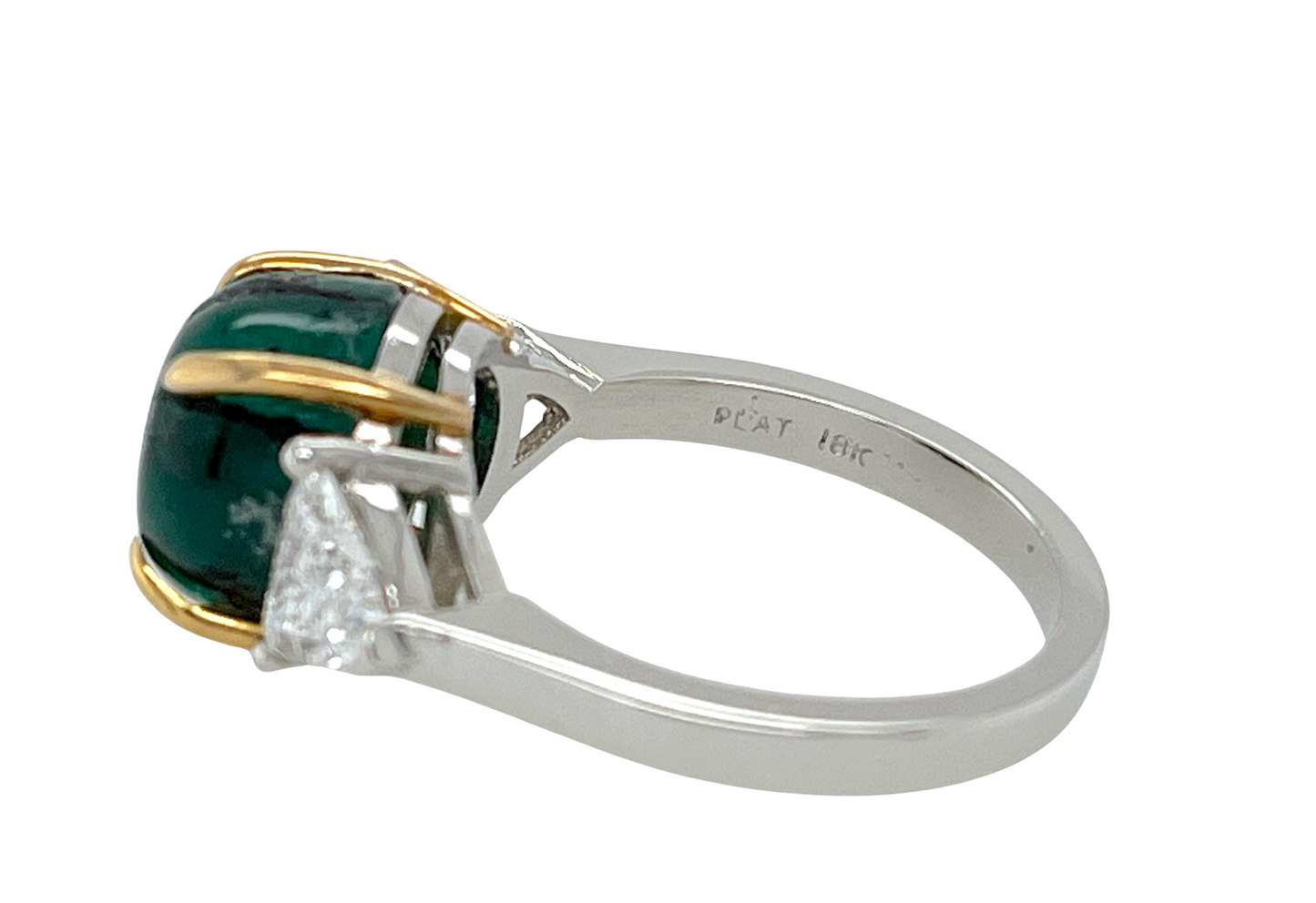 GRS 5.42 ct. Colombian Trapiche Emerald & Trillion Cut Diamond Ring in Platinum & 18K Gold