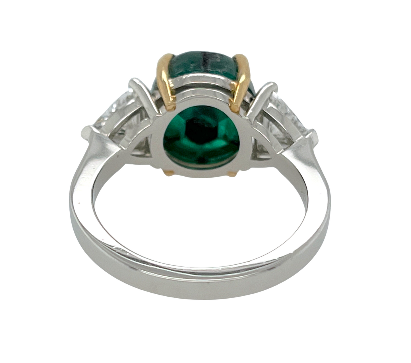 GRS 5.42 ct. Colombian Trapiche Emerald & Trillion Cut Diamond Ring in Platinum & 18K Gold