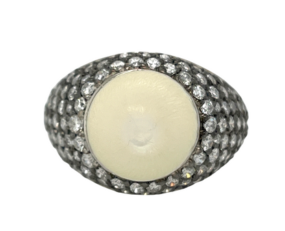 GIA 8.64 ct. Natural Tridacna Pearl & Diamond Ring in Platinum