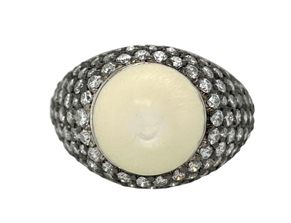 GIA 8.64 ct. Natural Tridacna Pearl & Diamond Ring in Platinum