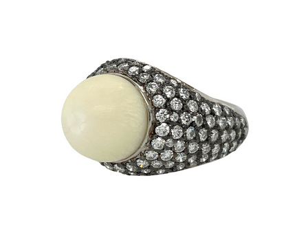 GIA 8.64 ct. Natural Tridacna Pearl & Diamond Ring in Platinum