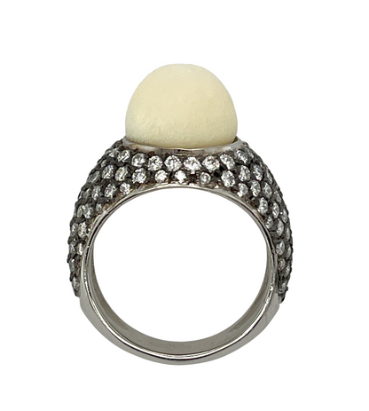 GIA 8.64 ct. Natural Tridacna Pearl & Diamond Ring in Platinum