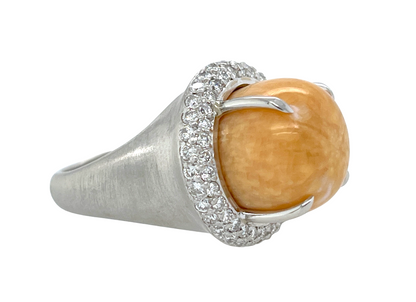 GIA 19.24 ct. Natural Melo Melo Pearl & Diamond Ring in Platinum