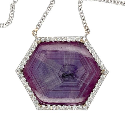 GIA 14.95 ct. Natural Trapiche Ruby & Diamond Necklace in 18K White Gold