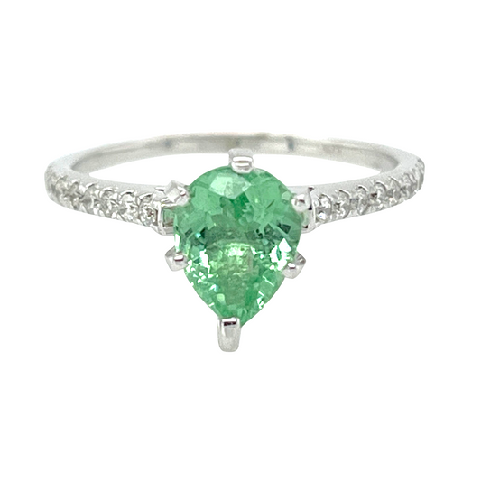 IGI 1.24 ct. Neon Green Paraiba Tourmaline & Diamond Ring in 14K White Gold