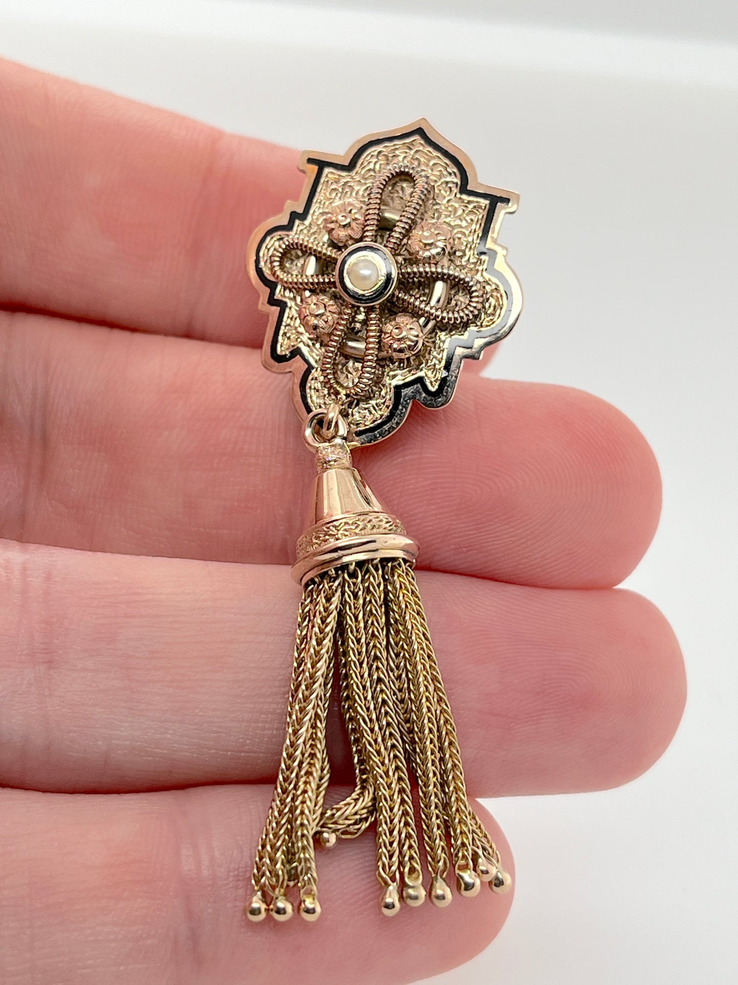 Victorian Era Taille d'Epargné Slide Pendant in 10K Gold