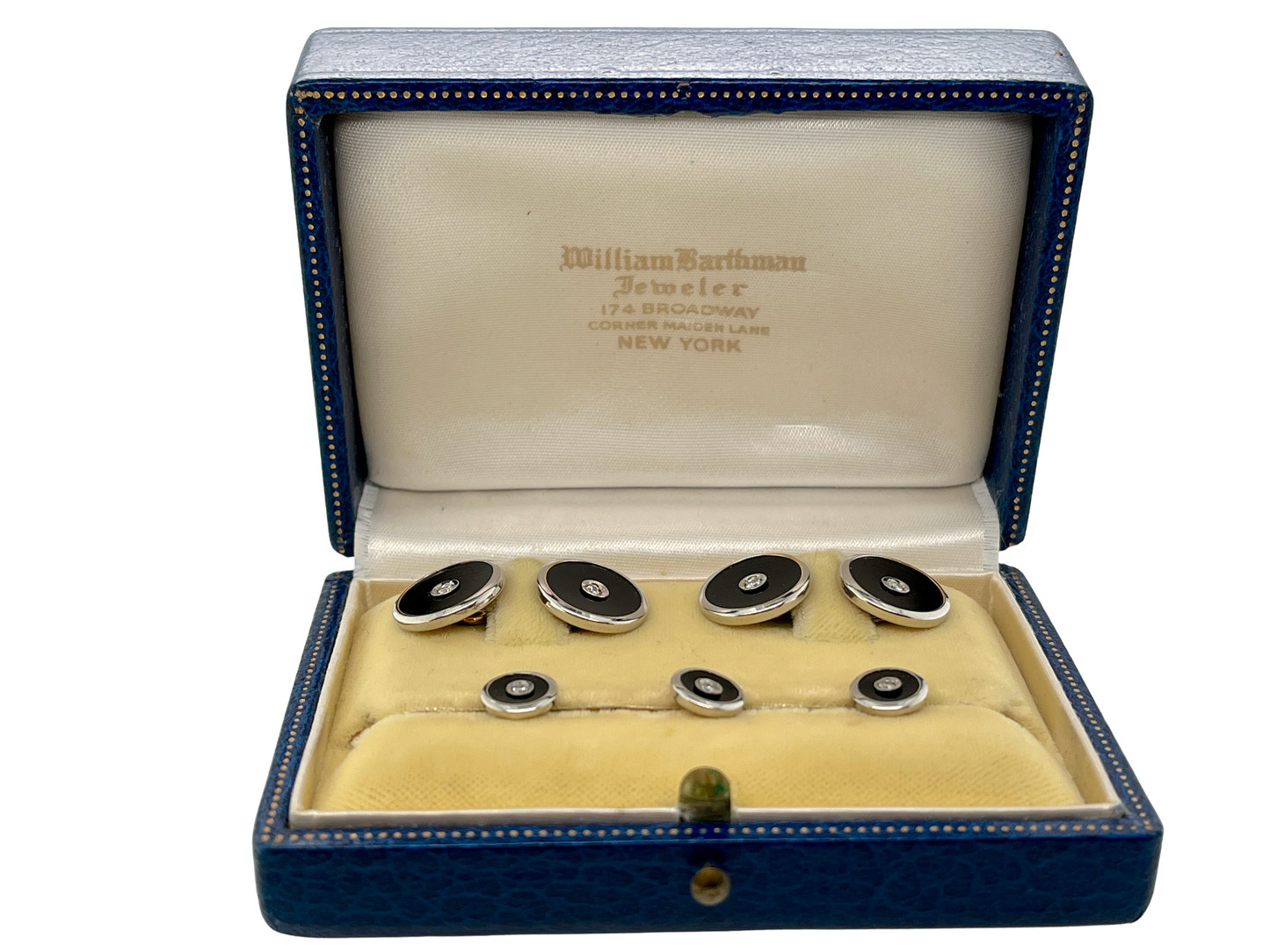 Art Deco Era Onyx, Diamond, 14K Gold & Platinum 5-Piece Cufflinks & Shirt Studs Set