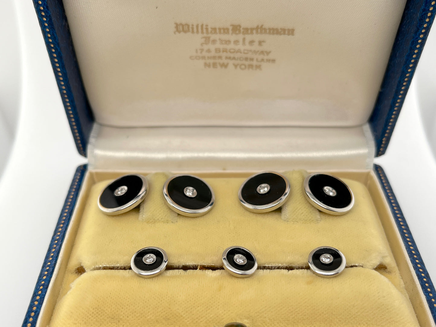 Art Deco Era Onyx, Diamond, 14K Gold & Platinum 5-Piece Cufflinks & Shirt Studs Set