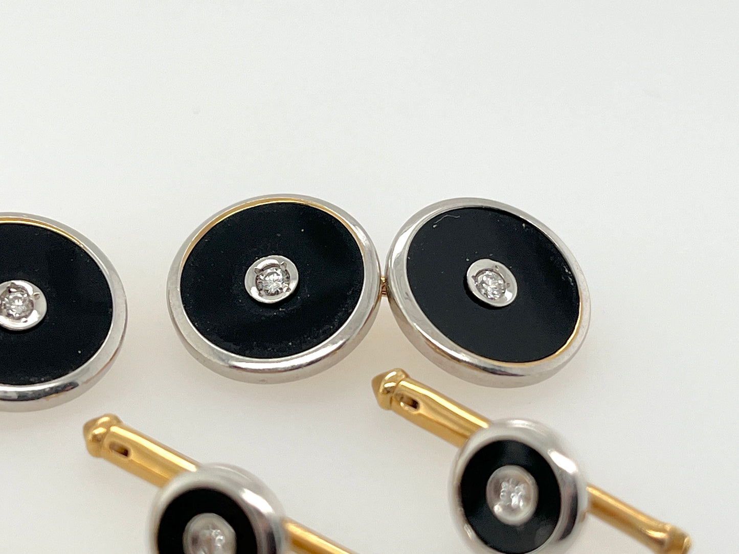 Art Deco Era Onyx, Diamond, 14K Gold & Platinum 5-Piece Cufflinks & Shirt Studs Set