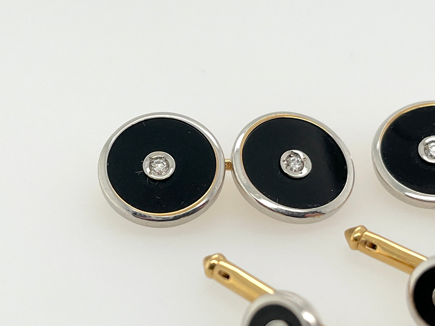Art Deco Era Onyx, Diamond, 14K Gold & Platinum 5-Piece Cufflinks & Shirt Studs Set