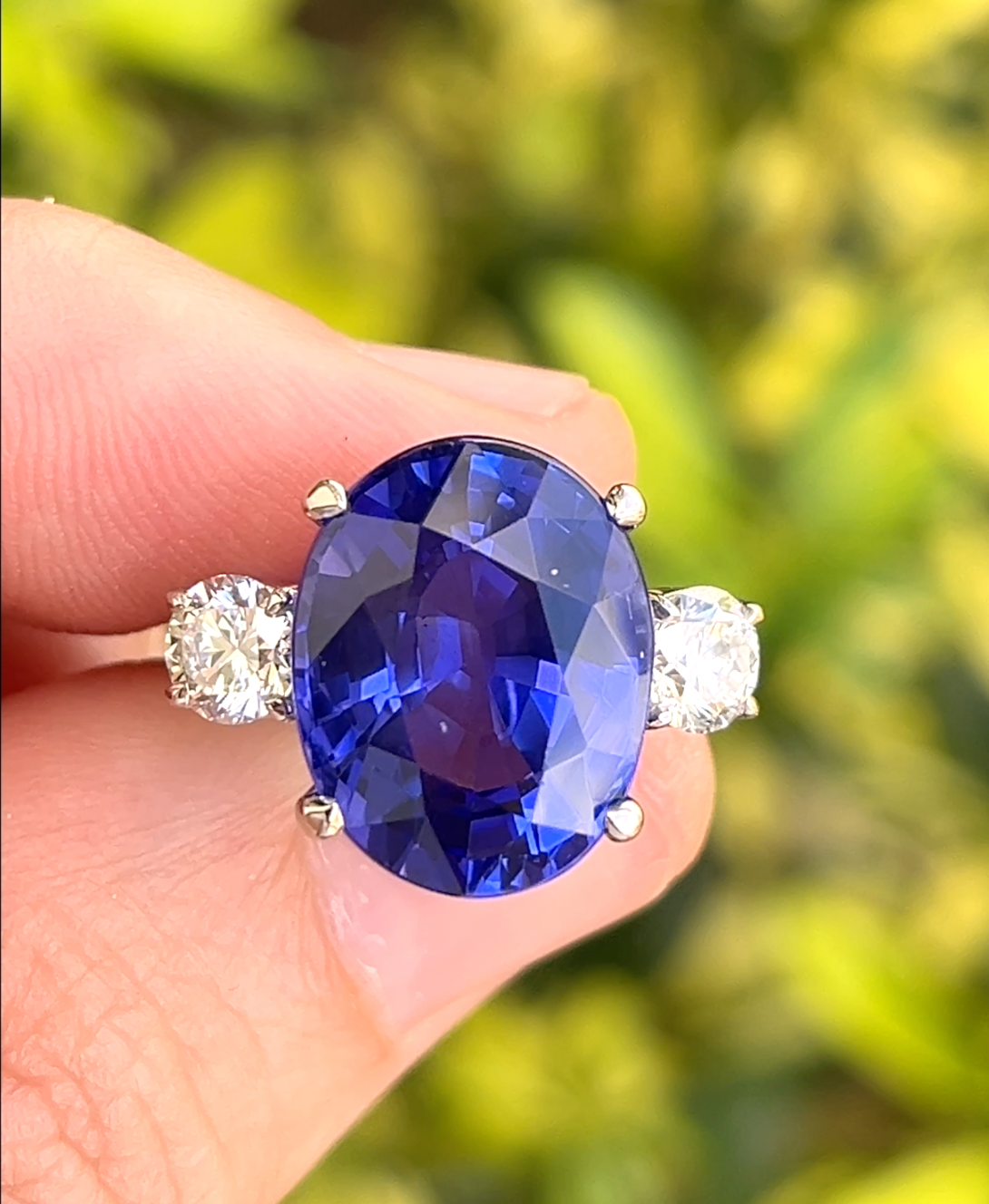 GIA 11.28 ct. Tanzanite & Diamond Ring in 18K White Gold