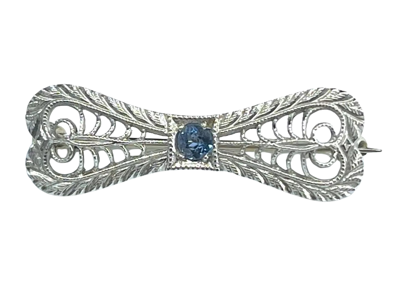 Edwardian Era Antique Sapphire Brooch in 14K White Gold