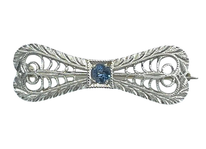 Edwardian Era Antique Sapphire Brooch in 14K White Gold